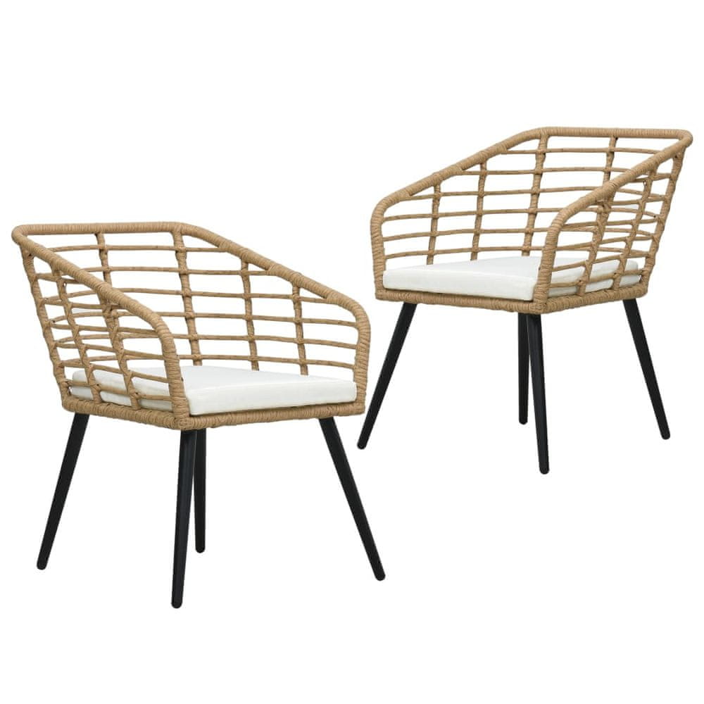 Vidaxl Záhradné stoličky s podložkami 2 ks, polyratan, dubová farba